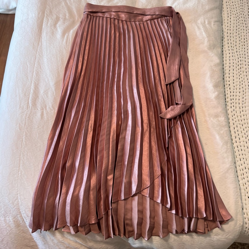 Anthropologie Asymmetrical Pleated Skirt in Shimmering Pink